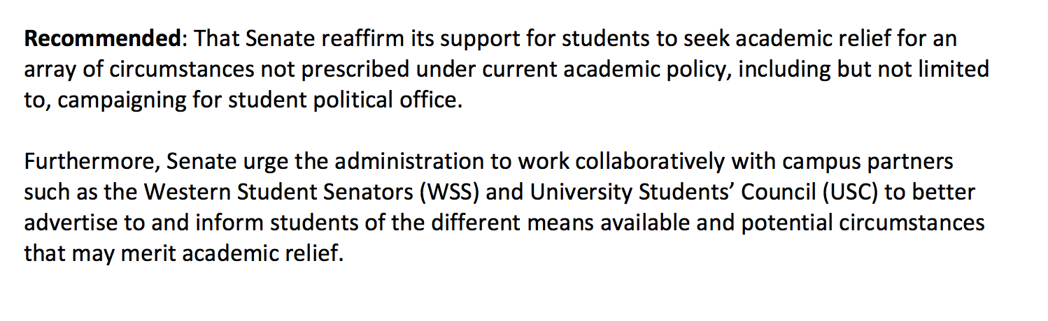 Motion to affirm student politicians seeking academic relief